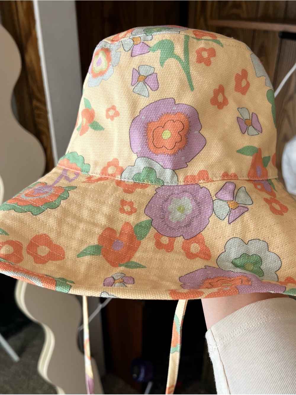 Lack Of Color Pastel Floral Sun Hat - Peach & Green - Picture 3 of 10